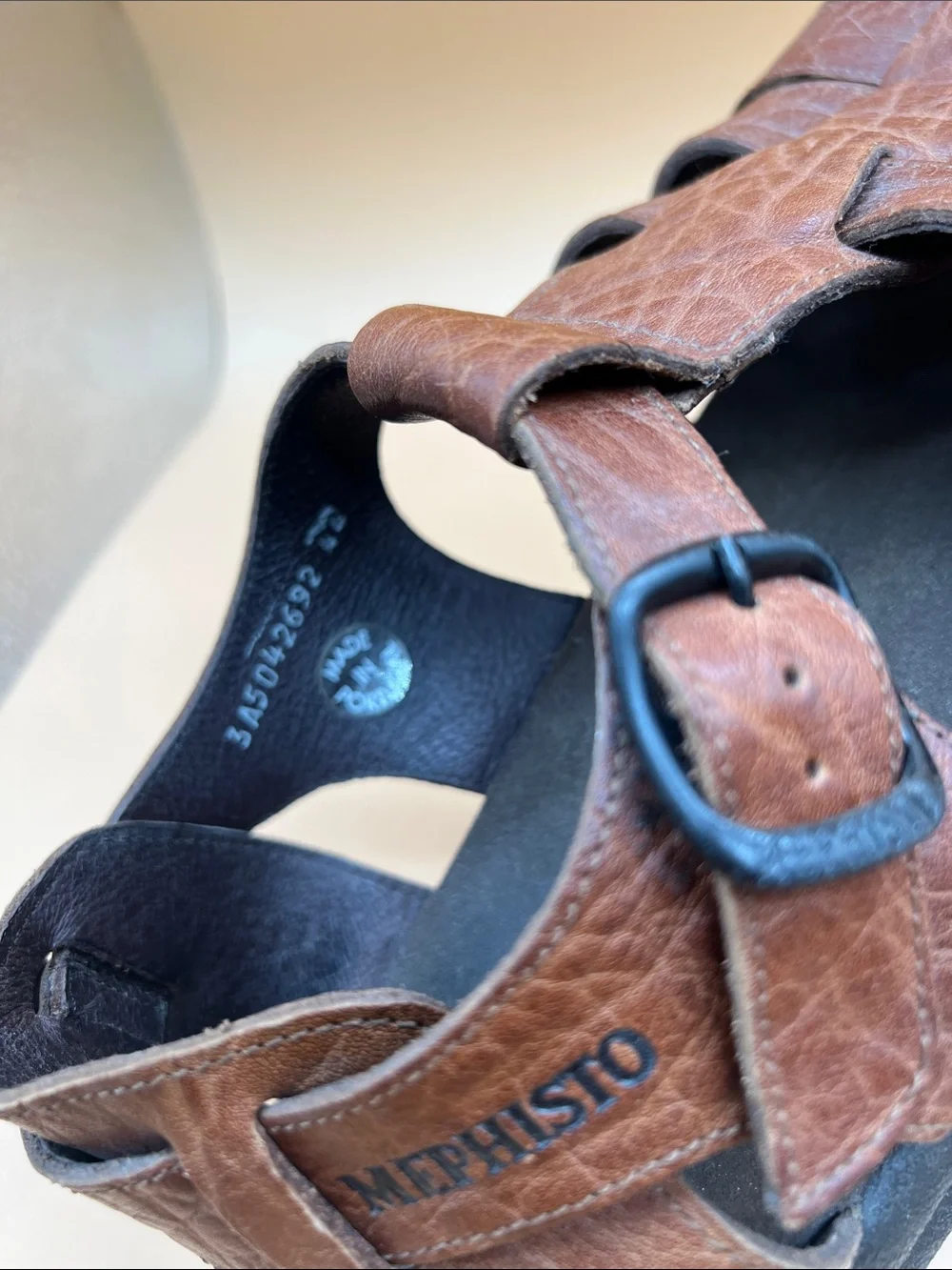 Mephisto Brown Leather Fisherman Sandals Men’s EU 44 US 10.5-11 Made in Portugal